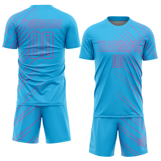 Custom Sky Blue Pink Lines Sublimation Soccer Uniform Jersey - Sky-Custom