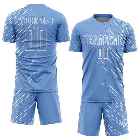 Custom Light Blue White Lines Sublimation Soccer Uniform Jersey - Sky-Custom