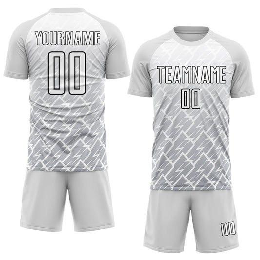 Custom White Gray-Black Lightning Sublimation Soccer Uniform Jersey - Sky-Custom