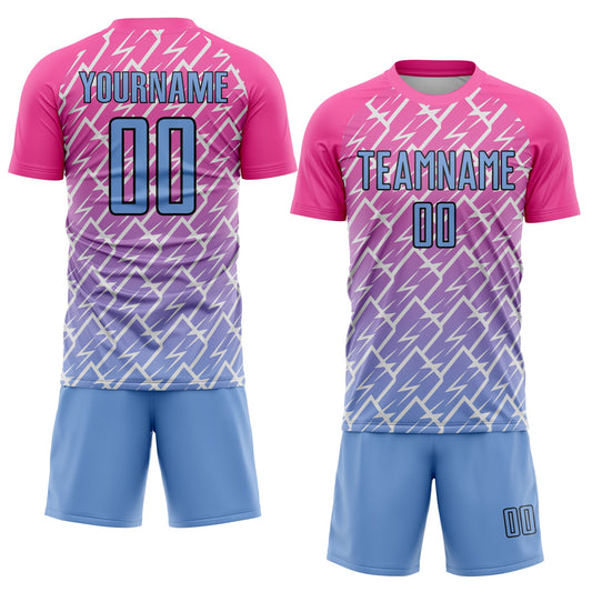 Custom Pink Light Blue-Black Lightning Sublimation Soccer Uniform Jersey - Sky-Custom