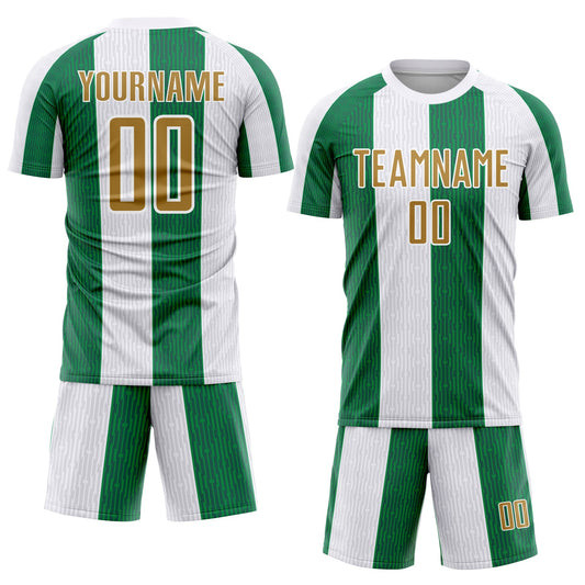Custom White Old Gold-Kelly Green Sublimation Soccer Uniform Jersey - Sky-Custom
