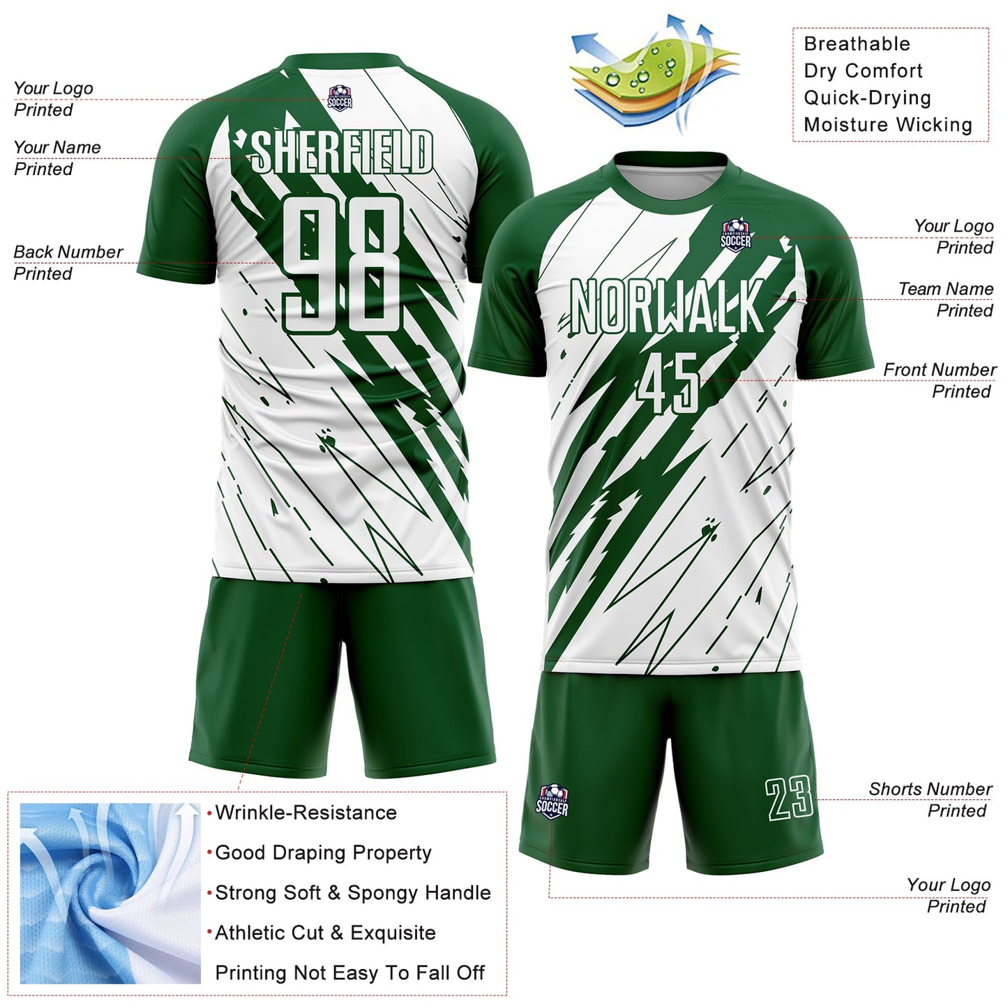 Custom Kelly Green White Sublimation Soccer Uniform Jersey - Sky-Custom