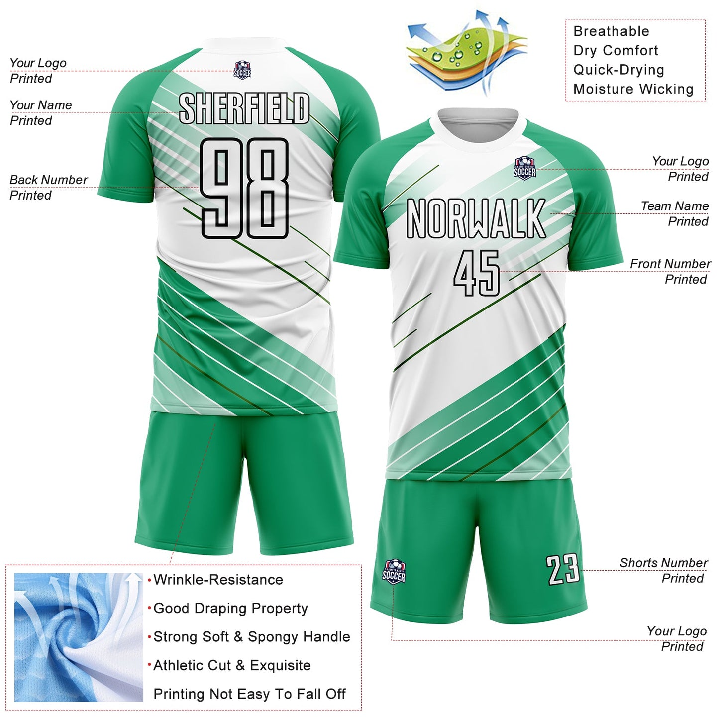 Custom Kelly Green White-Black Sublimation Soccer Uniform Jersey - Sky-Custom