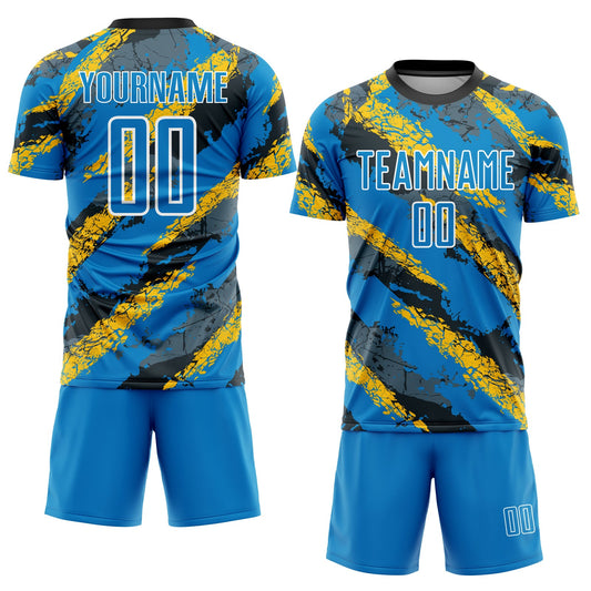 Custom Powder Blue Yellow-White Sublimation Soccer Uniform Jersey - Sky-Custom