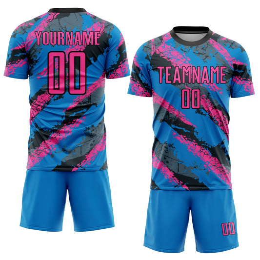 Custom Powder Blue Pink-White Sublimation Soccer Uniform Jersey - Sky-Custom