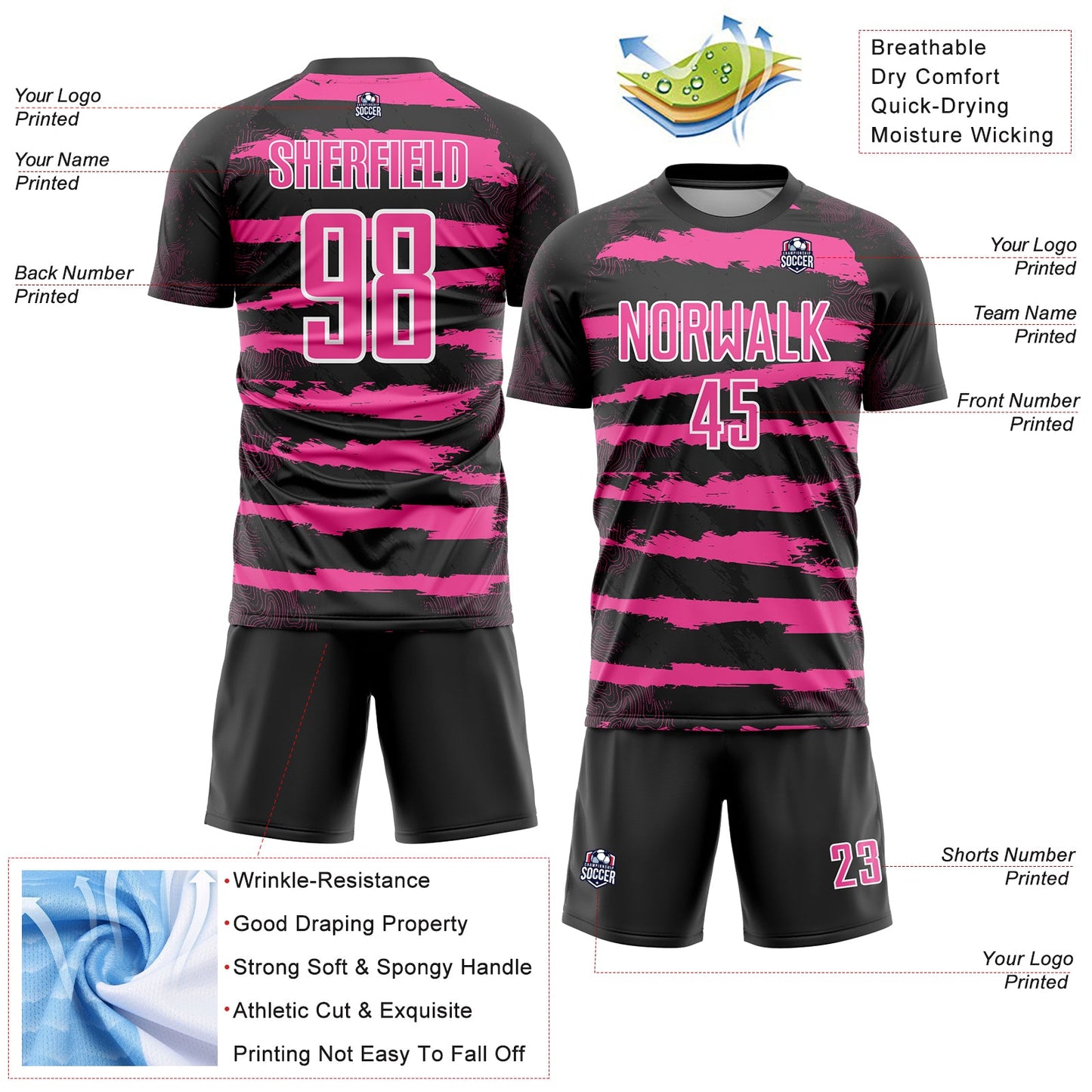 Custom Black Pink-White Sublimation Soccer Uniform Jersey - Sky-Custom