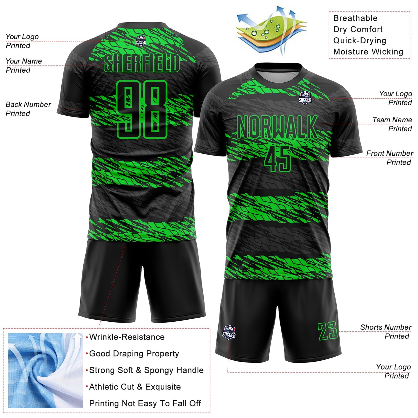Custom Black Neon Green Sublimation Soccer Uniform Jersey - Sky-Custom