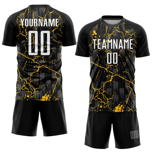 Custom Black White-Yellow Lightning Sublimation Soccer Uniform Jersey - Sky-Custom