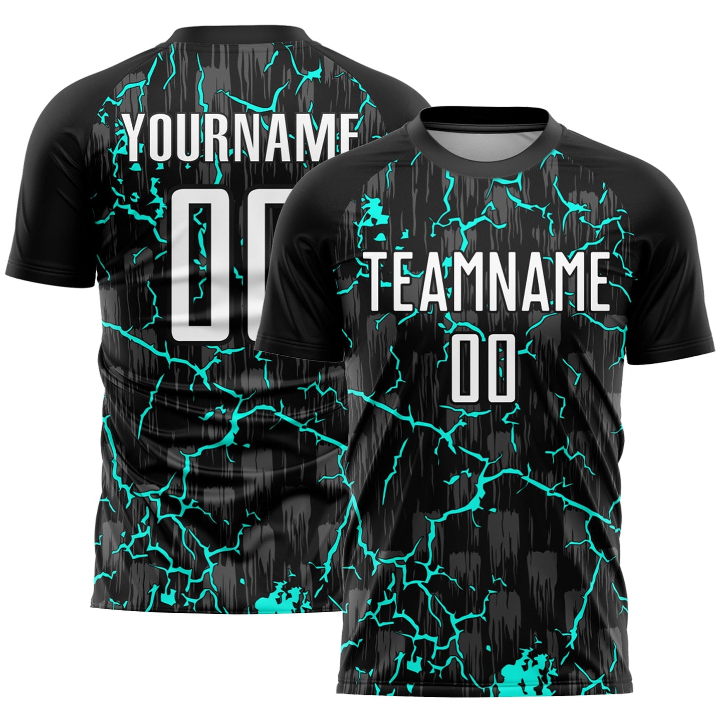 Custom Black White-Aqua Lightning Sublimation Soccer Uniform Jersey - Sky-Custom