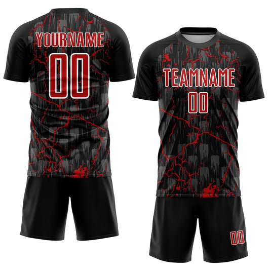 Custom Black Red-White Lightning Sublimation Soccer Uniform Jersey - Sky-Custom