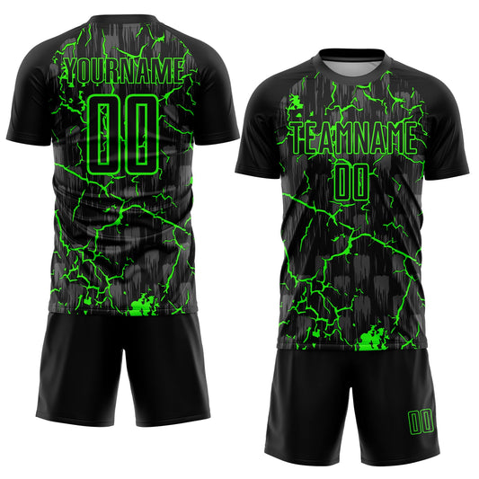 Custom Black Neon Green Lightning Sublimation Soccer Uniform Jersey - Sky-Custom