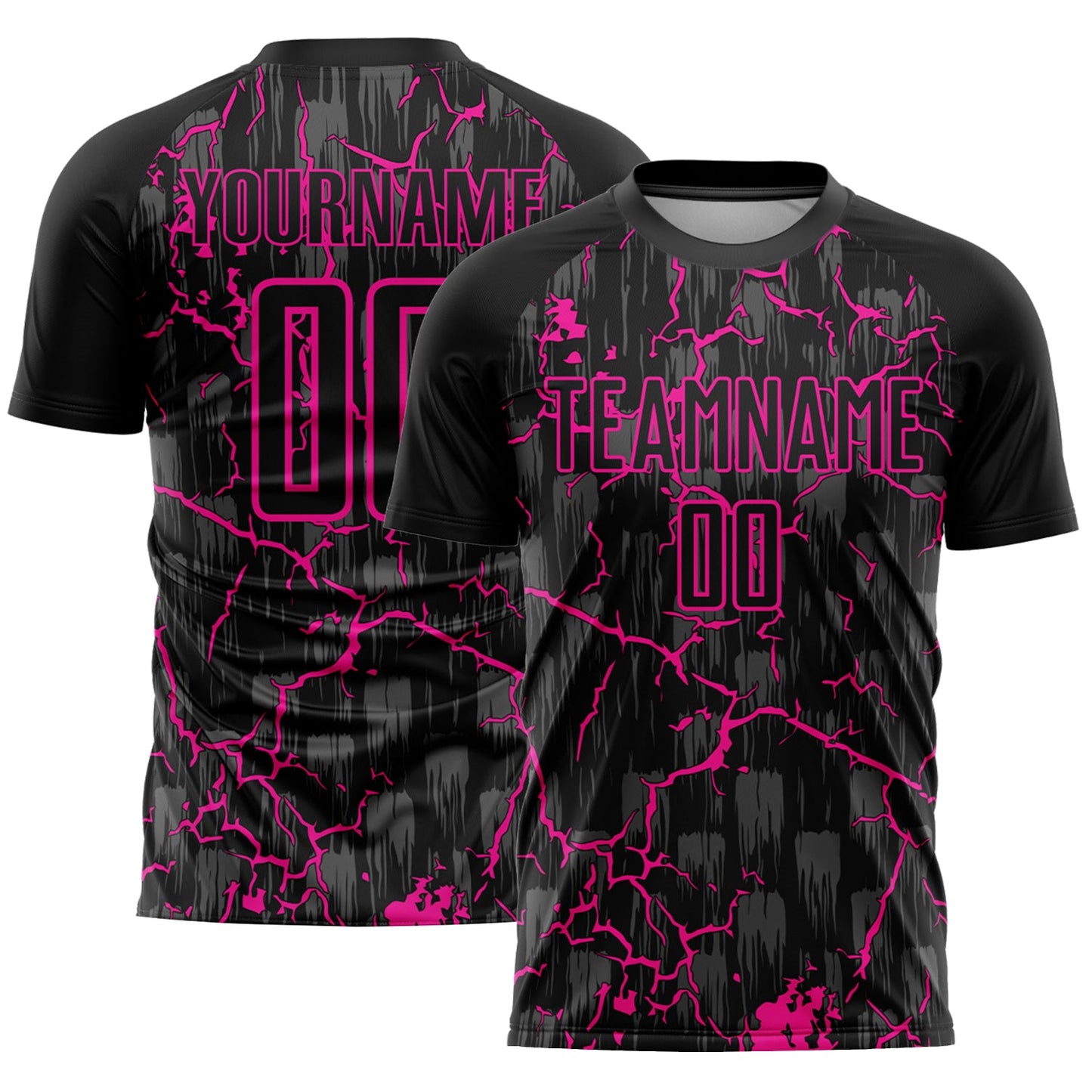 Custom Black Deep Pink Lightning Sublimation Soccer Uniform Jersey - Sky-Custom