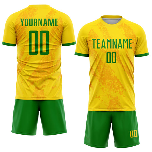 Custom Gold Grass Green Sublimation Soccer Uniform Jersey - Sky-Custom