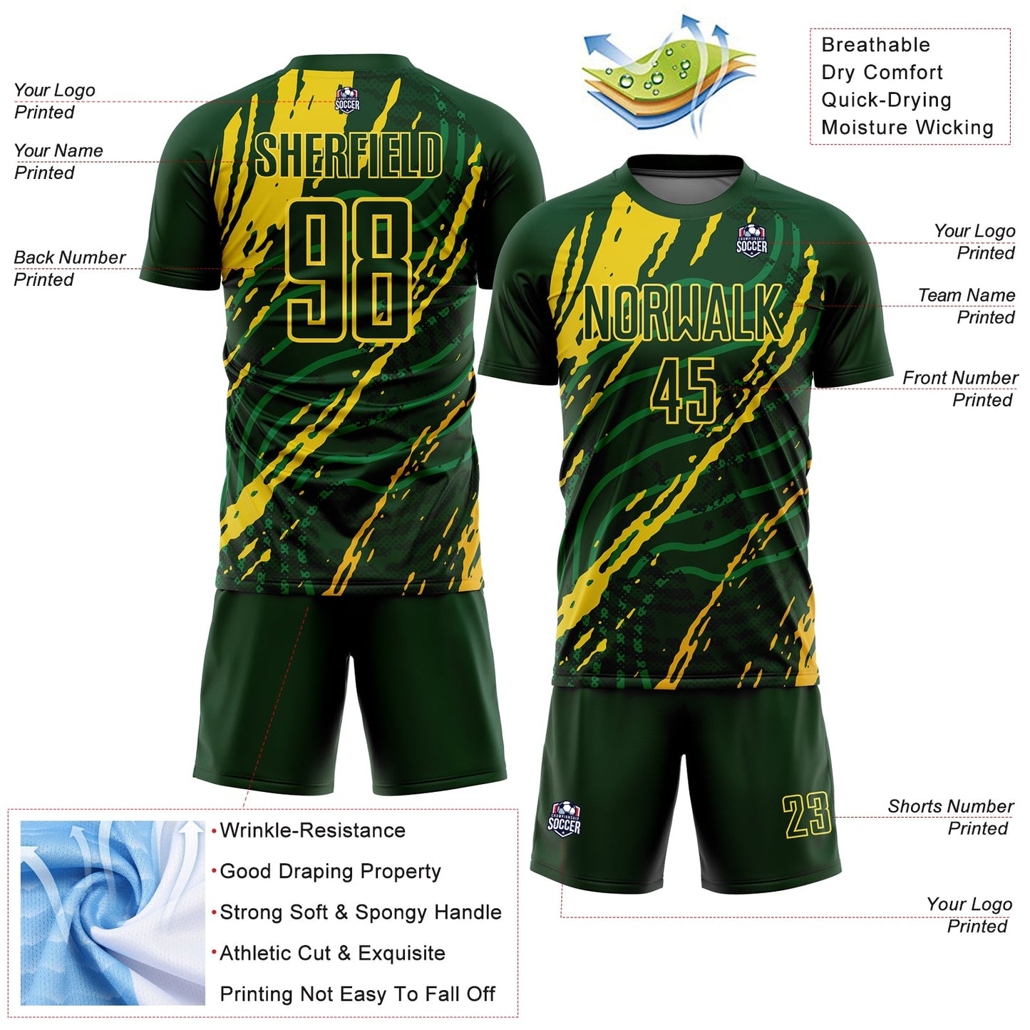 Custom Green Yellow Sublimation Soccer Uniform Jersey - Sky-Custom
