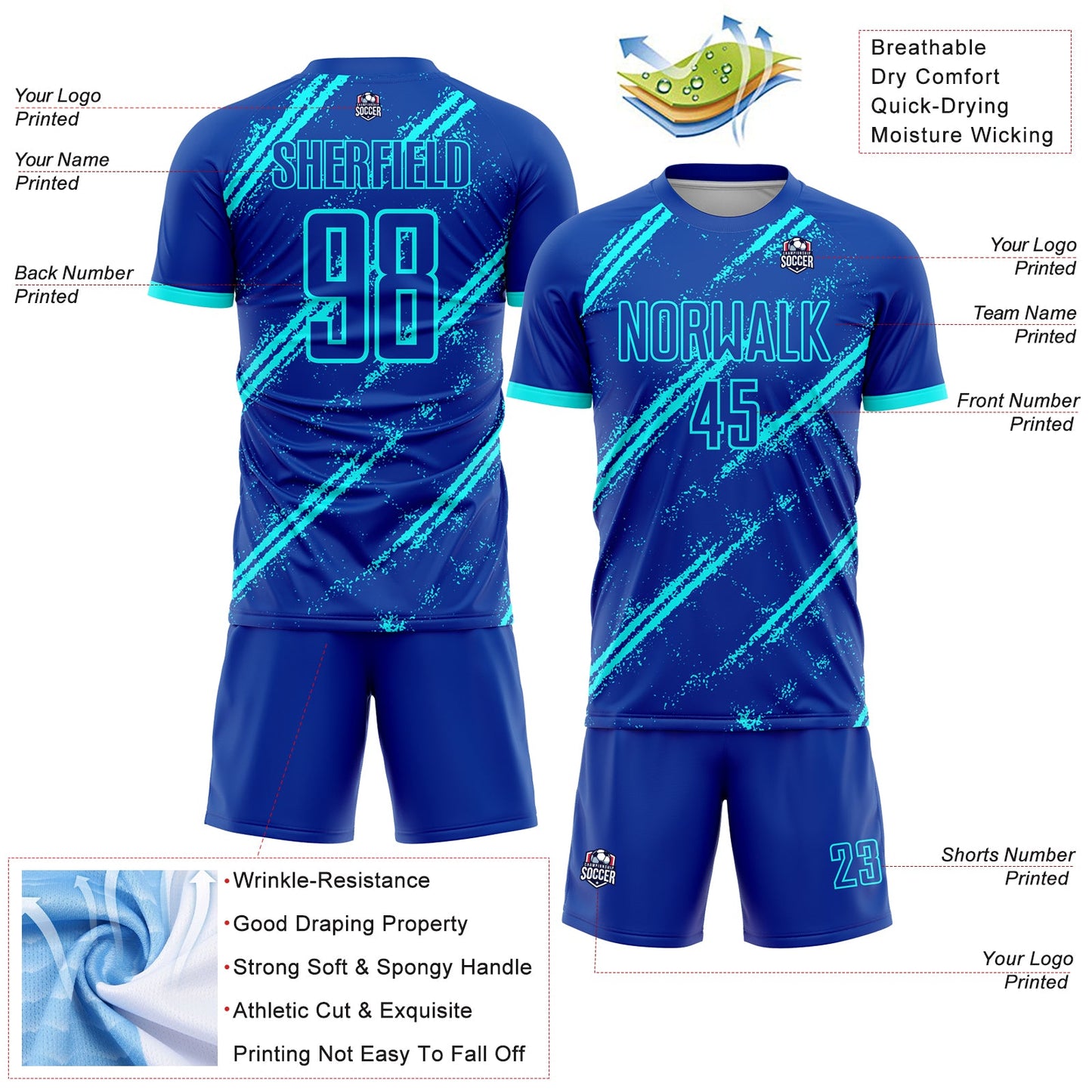 Custom Royal Lakes Blue Sublimation Soccer Uniform Jersey - Sky-Custom