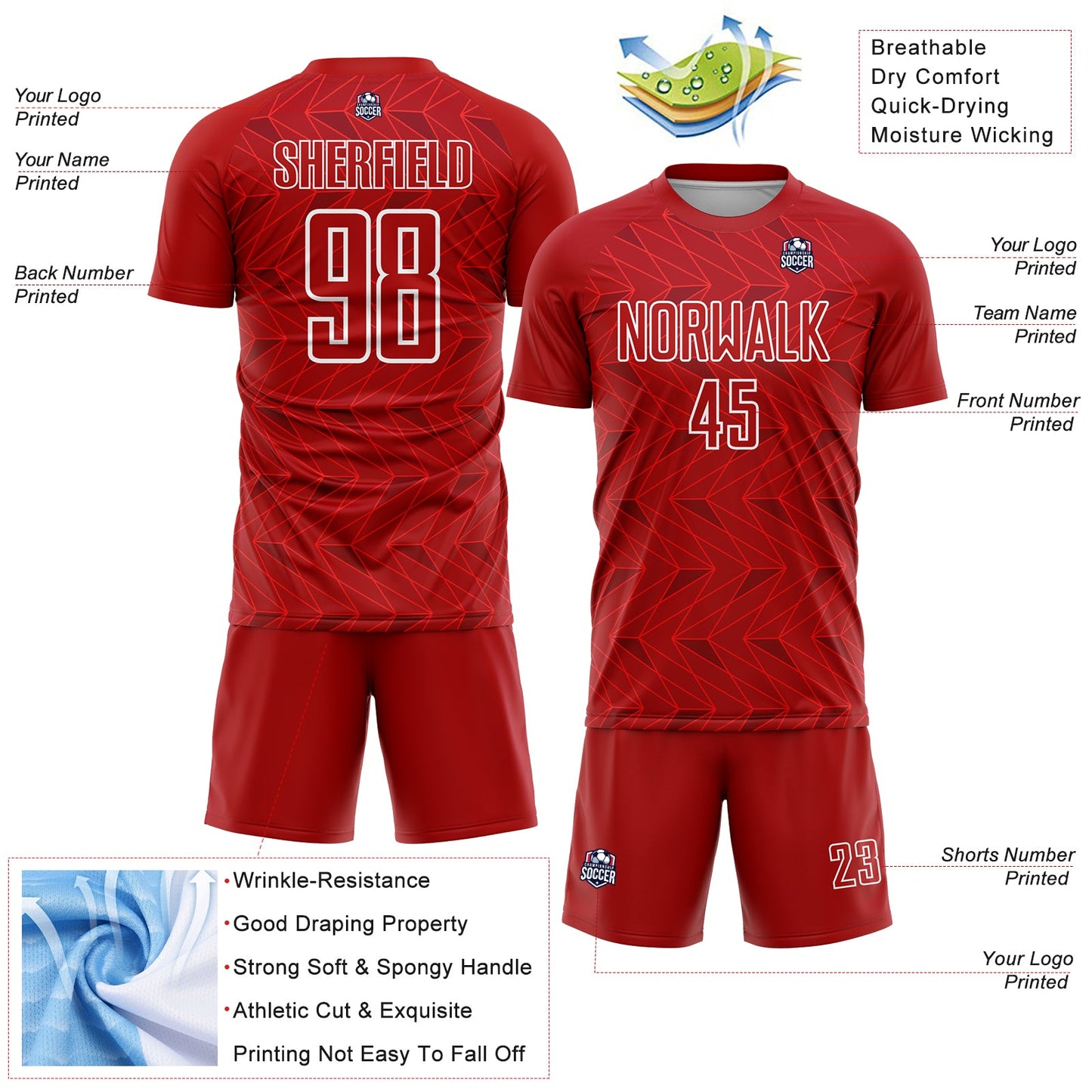 Custom Red White Sublimation Soccer Uniform Jersey - Sky-Custom
