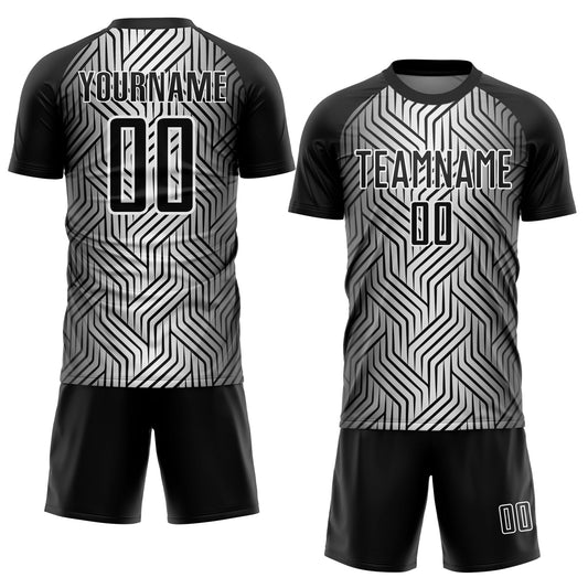 Custom Black White Lines Sublimation Soccer Uniform Jersey - Sky-Custom