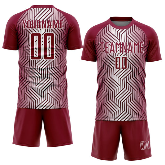 Custom Maroon White Lines Sublimation Soccer Uniform Jersey - Sky-Custom