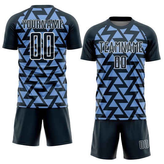 Custom Navy Light Blue-White Abstract Geometric Triangles Sublimation Soccer Uniform Jersey - Sky-Custom