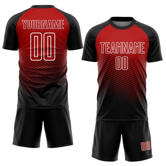 Custom Black Red-White Lines Sublimation Soccer Uniform Jersey - Sky-Custom