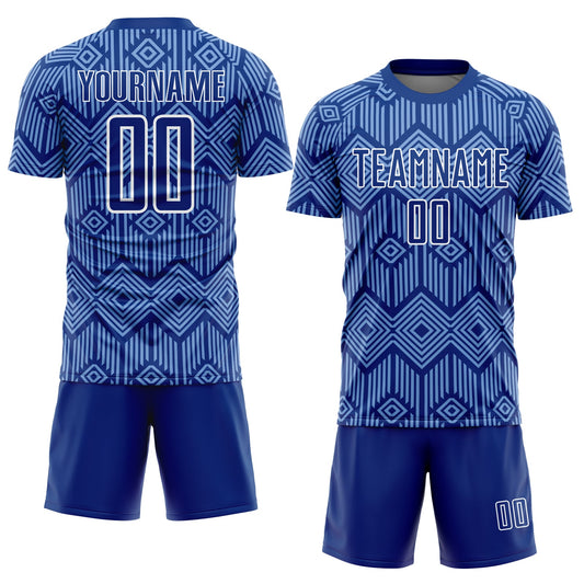 Custom Royal Light Blue-White Abstract Geometric Shapes Sublimation Soccer Uniform Jersey - Sky-Custom