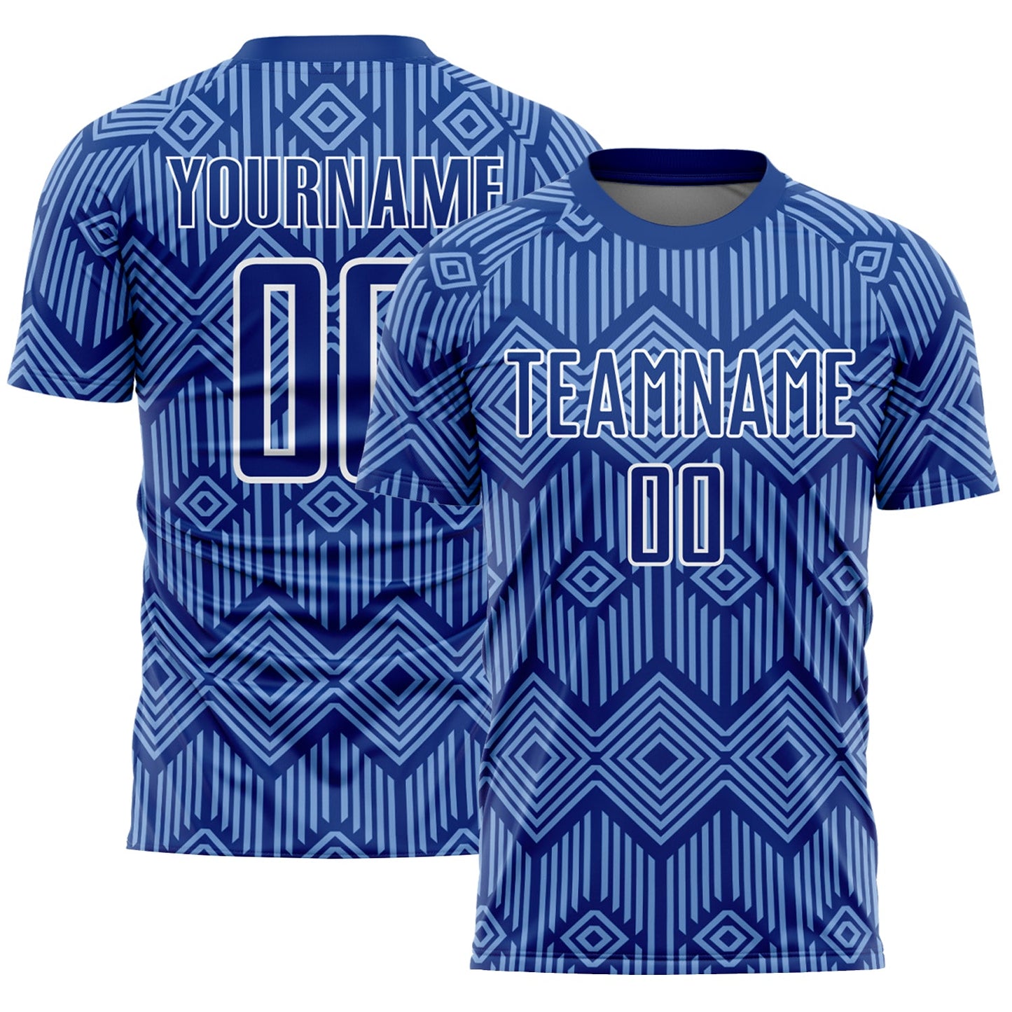 Custom Royal Light Blue-White Abstract Geometric Shapes Sublimation Soccer Uniform Jersey - Sky-Custom