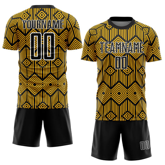 Custom Gold Black-White Abstract Geometric Shapes Sublimation Soccer Uniform Jersey - Sky-Custom