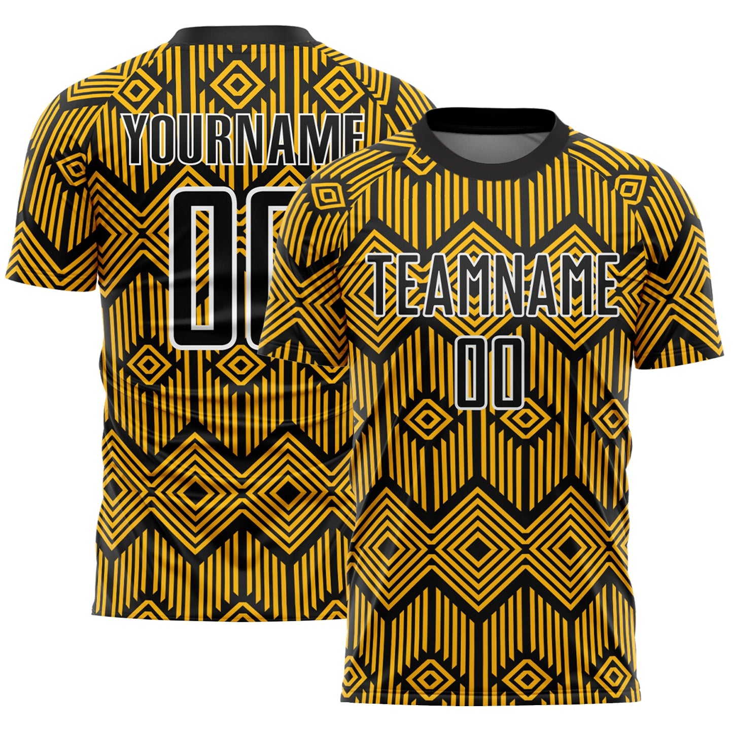 Custom Gold Black-White Abstract Geometric Shapes Sublimation Soccer Uniform Jersey - Sky-Custom