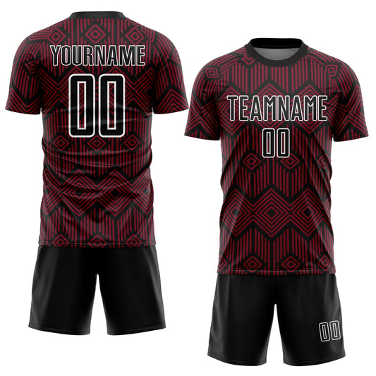 Custom Crimson Black-White Abstract Geometric Shapes Sublimation Soccer Uniform Jersey - Sky-Custom