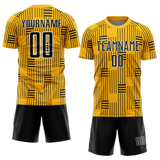 Custom Gold Black-White Lines Sublimation Soccer Uniform Jersey - Sky-Custom