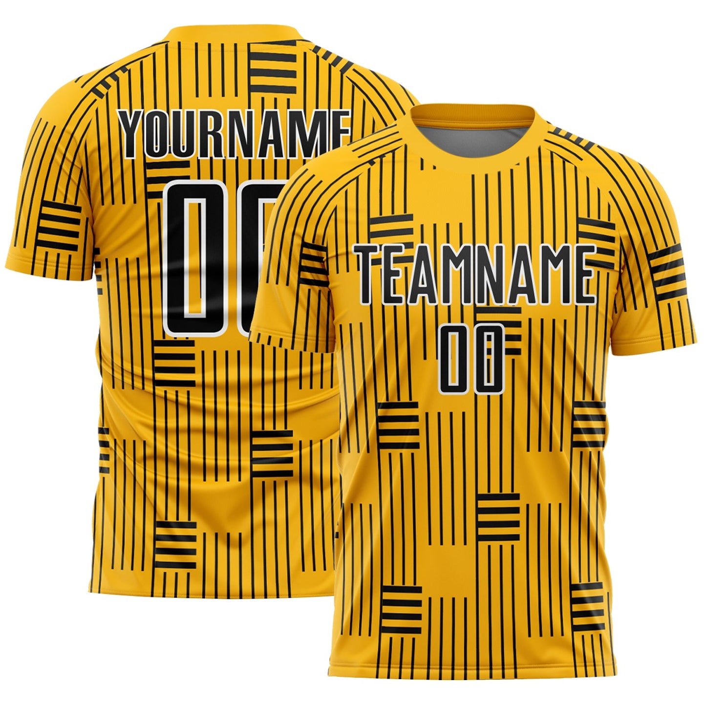 Custom Gold Black-White Lines Sublimation Soccer Uniform Jersey - Sky-Custom