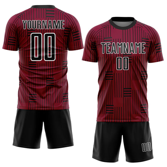 Custom Maroon Black-White Lines Sublimation Soccer Uniform Jersey - Sky-Custom
