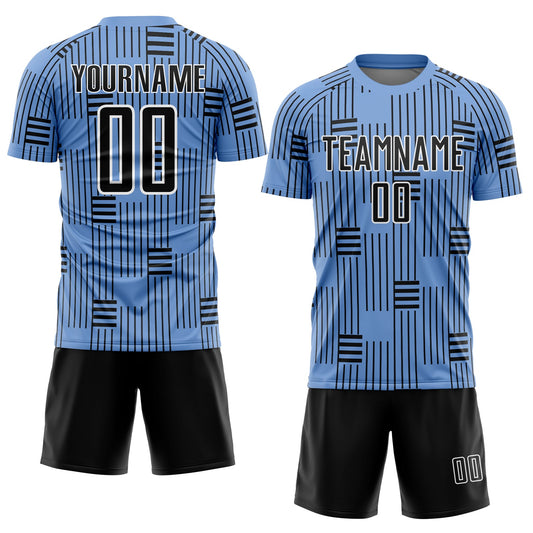 Custom Light Blue Black-White Lines Sublimation Soccer Uniform Jersey - Sky-Custom