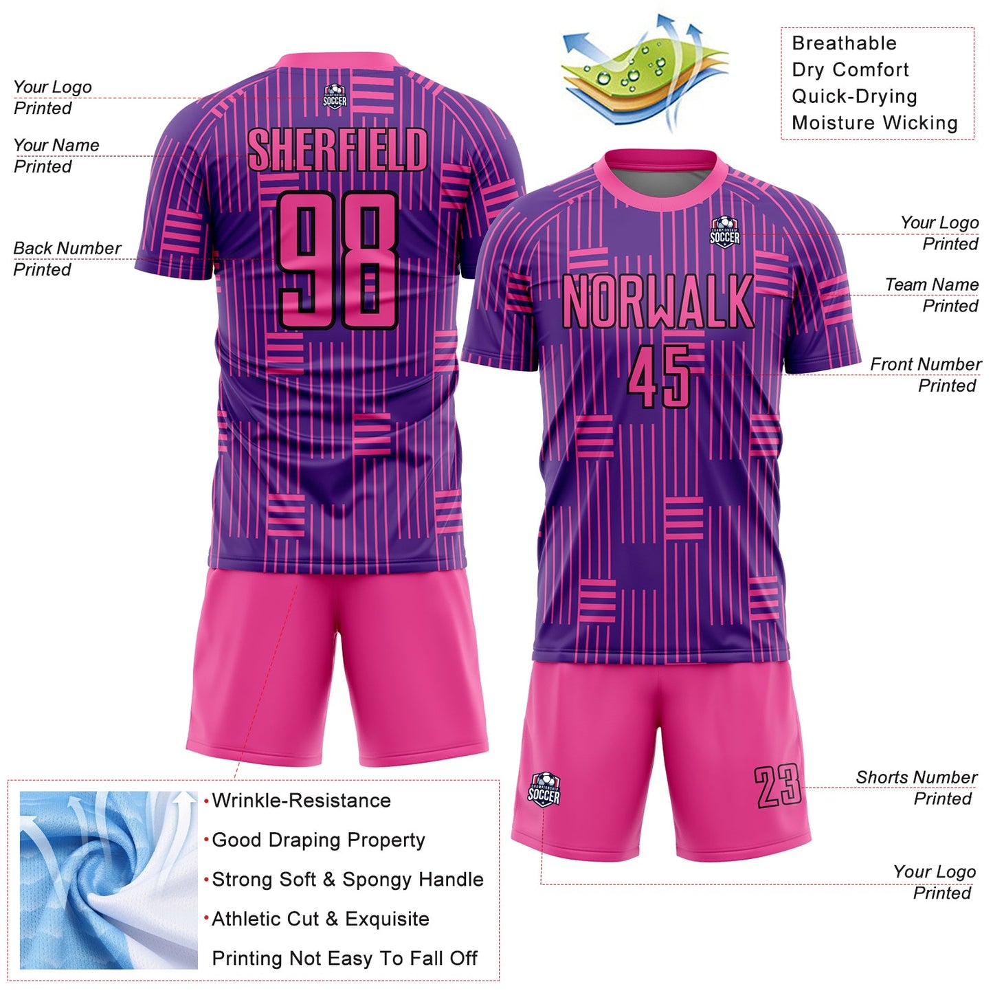 Custom Purple Pink-Black Lines Sublimation Soccer Uniform Jersey - Sky-Custom