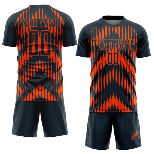 Custom Navy Orange Abstract Triangle Sublimation Soccer Uniform Jersey - Sky-Custom
