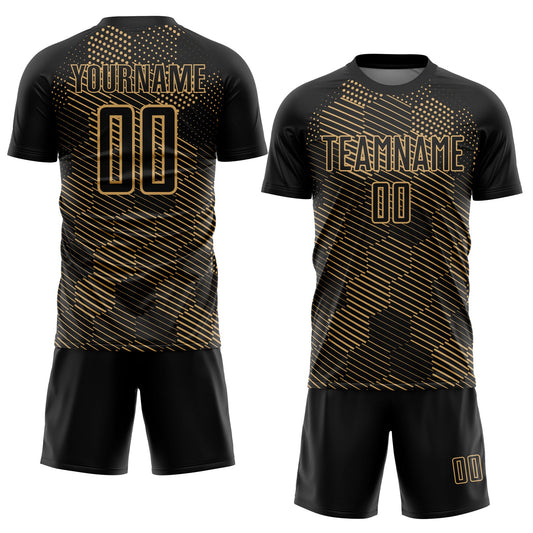 Custom Black Old Gold Abstract Hexagon Sublimation Soccer Uniform Jersey - Sky-Custom
