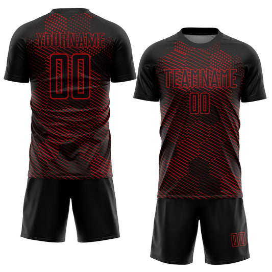Custom Black Red Abstract Hexagon Sublimation Soccer Uniform Jersey - Sky-Custom