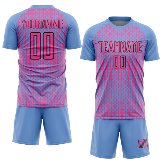 Custom Light Blue Pink-Black Abstract Geometric Shapes Sublimation Soccer Uniform Jersey - Sky-Custom