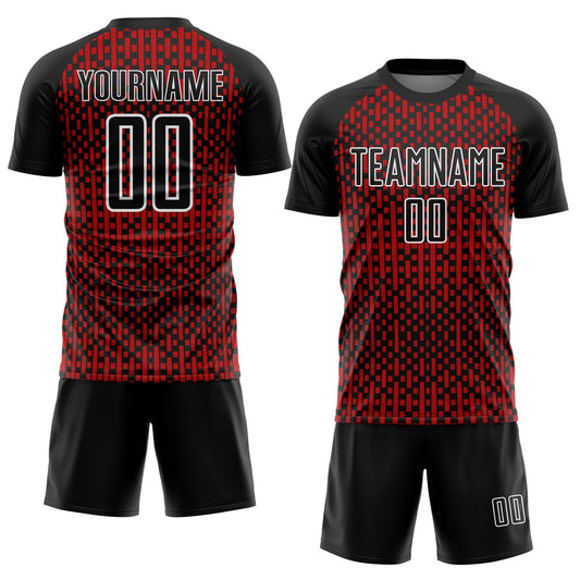 Custom Black Red-White Abstract Geometric Shapes Sublimation Soccer Uniform Jersey - Sky-Custom