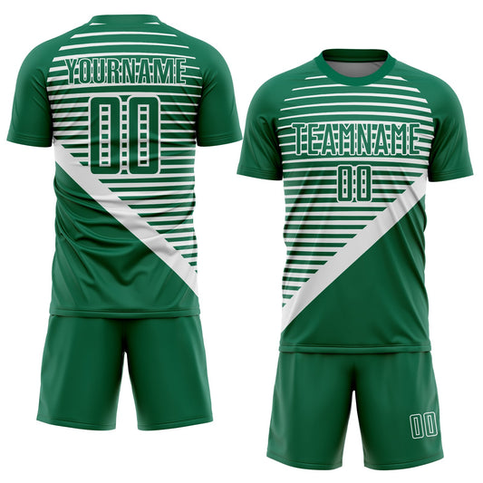 Custom Kelly Green White Stripes Sublimation Soccer Uniform Jersey - Sky-Custom