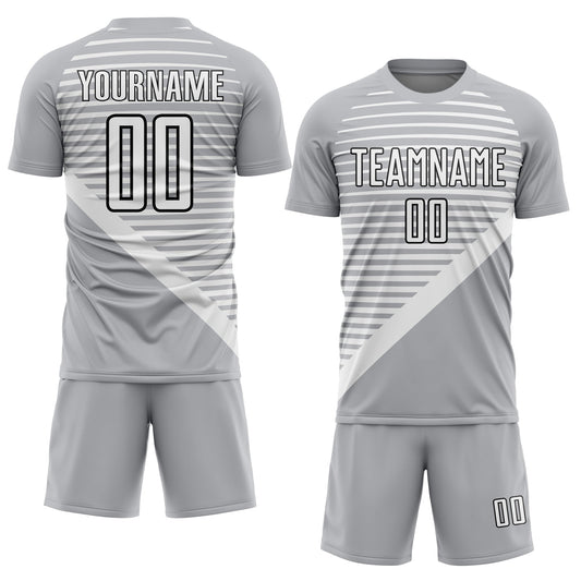 Custom Gray White-Black Stripes Sublimation Soccer Uniform Jersey - Sky-Custom