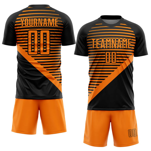 Custom Black Bay Orange Stripes Sublimation Soccer Uniform Jersey - Sky-Custom