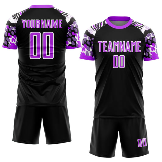Custom Black Purple-White Animal Print Sublimation Soccer Uniform Jersey - Sky-Custom