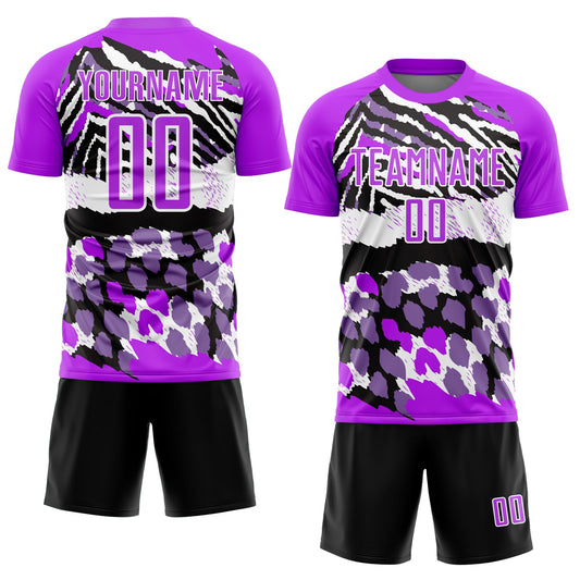 Custom Purple Black-White Animal Print Sublimation Soccer Uniform Jersey - Sky-Custom