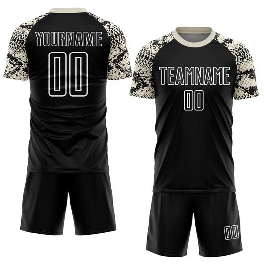 Custom Black Cream-White Snake Skin Sublimation Soccer Uniform Jersey - Sky-Custom