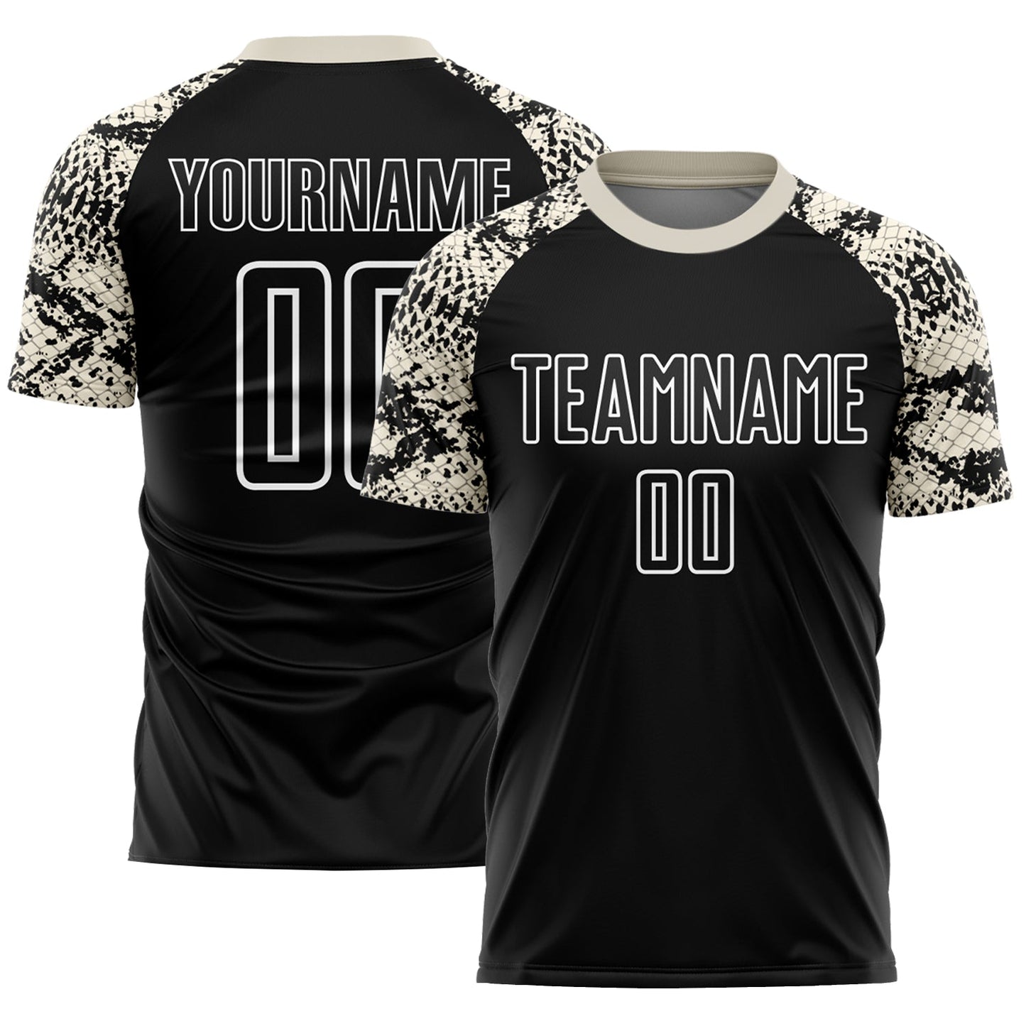 Custom Black Cream-White Snake Skin Sublimation Soccer Uniform Jersey - Sky-Custom