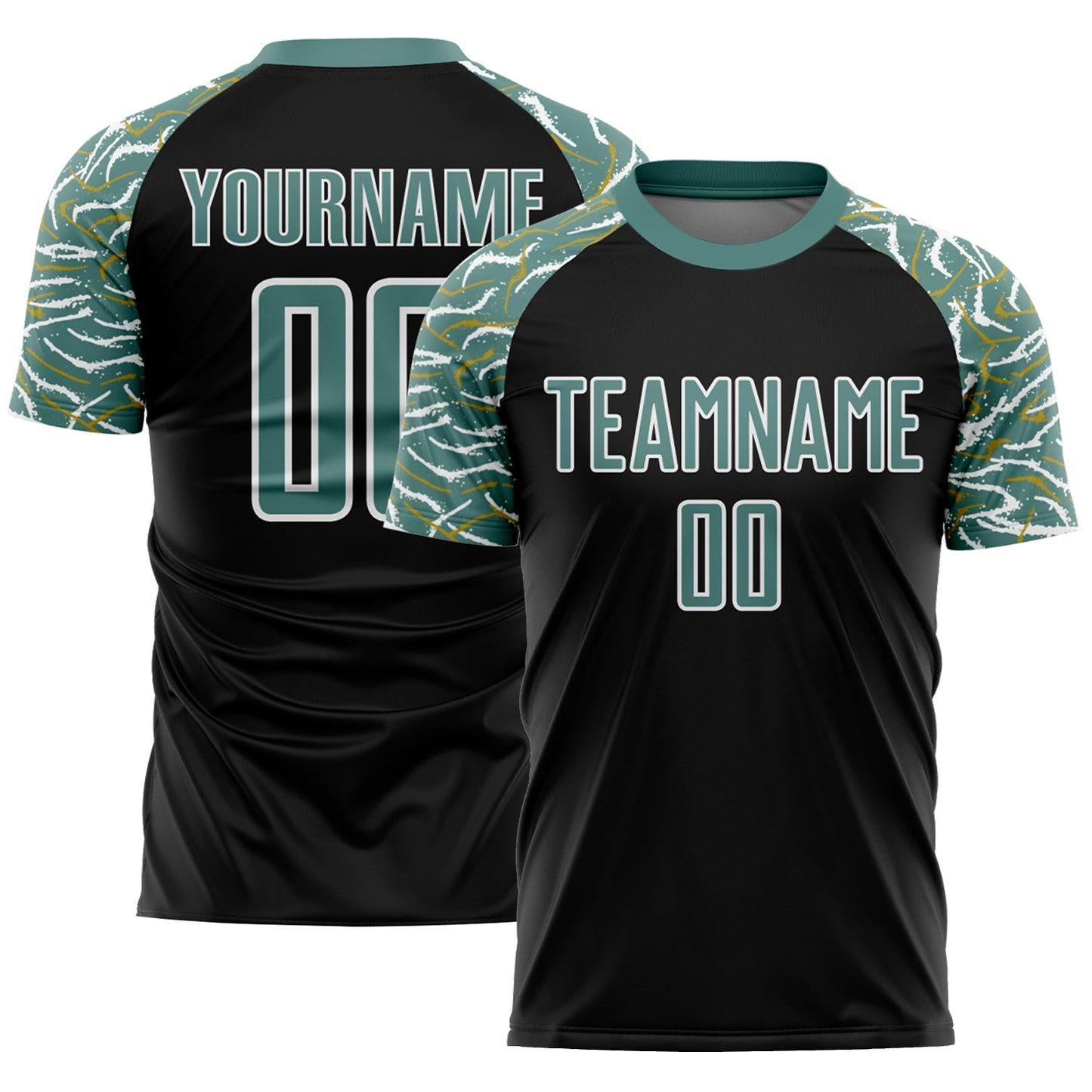 Custom Black Midnight Green-White Curved And Wavy Lines Sublimation Soccer Uniform Jersey - Sky-Custom