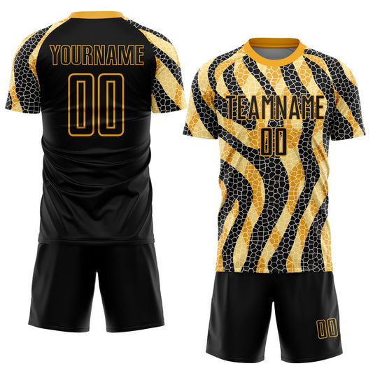 Custom Black Gold Animal Print Sublimation Soccer Uniform Jersey - Sky-Custom
