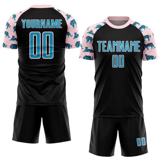 Custom Black US Navy Blue-Light Pink Tiger Sublimation Soccer Uniform Jersey - Sky-Custom