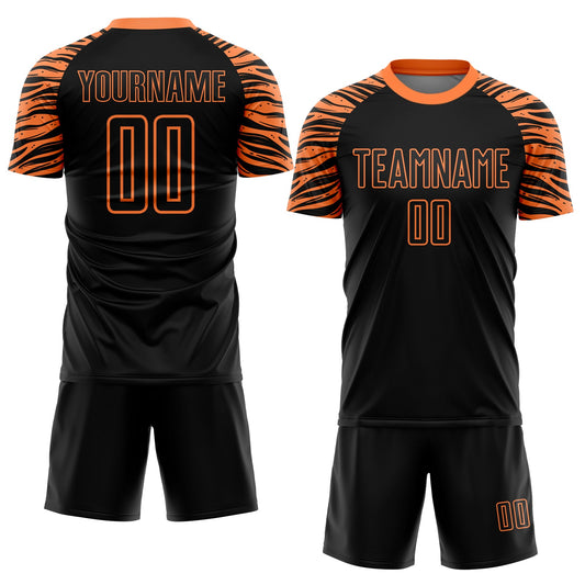 Custom Black Orange Tiger Stripes Sublimation Soccer Uniform Jersey - Sky-Custom